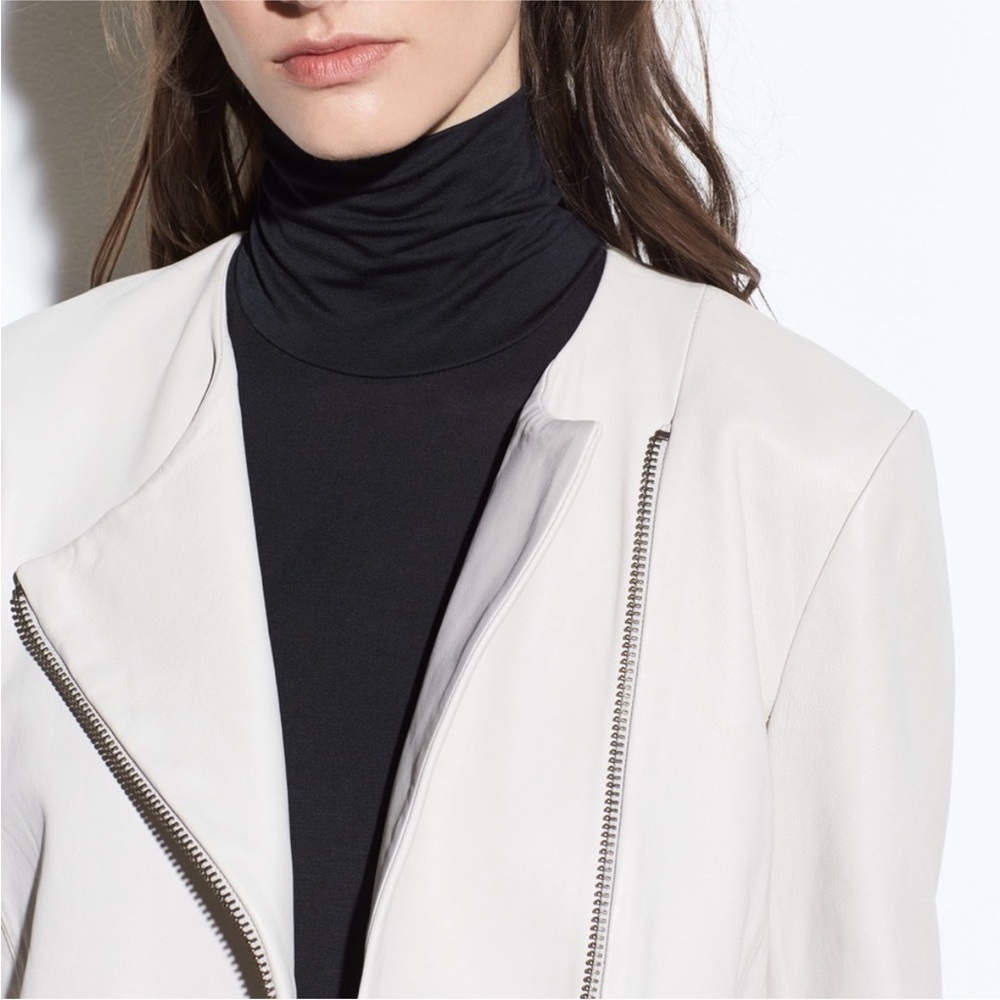 Vince Cross Front Leather Jacket in Greystone | M